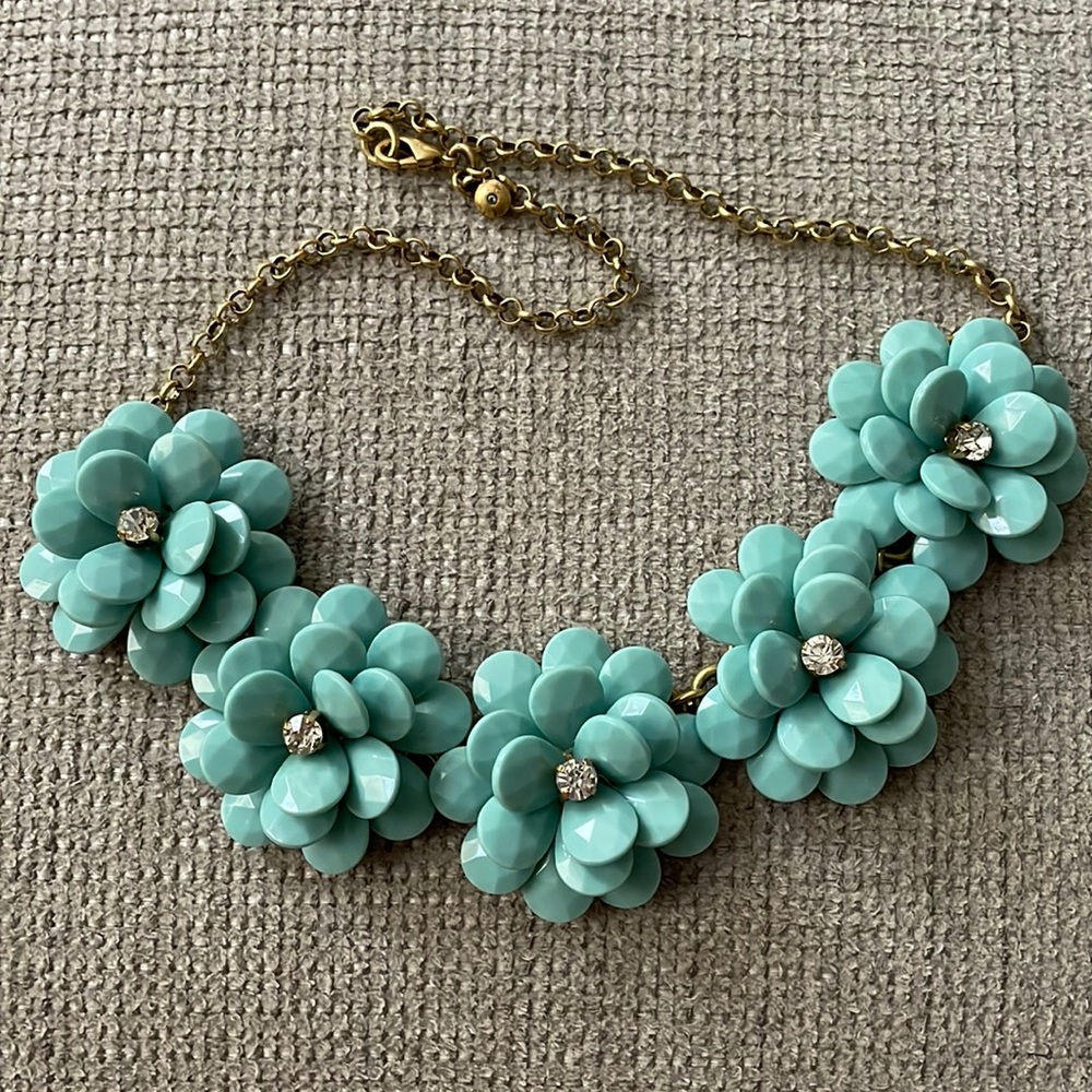 JCrew Flower Statement Necklace Aqua